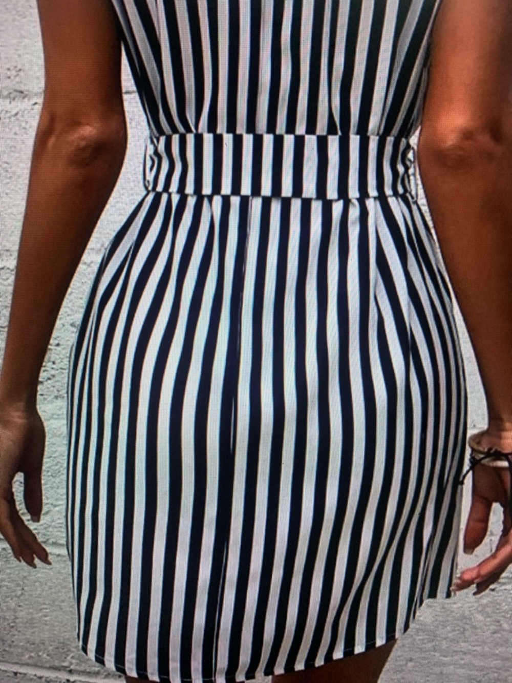 Striped Navy and White Belted Dress - Picture 4 of 5